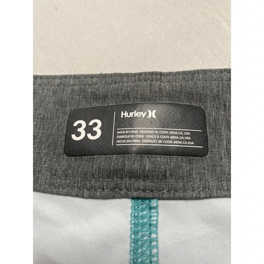 Hurley Phantom Mens Board Shorts Blue Grey Striped Swim Trunks Size 33